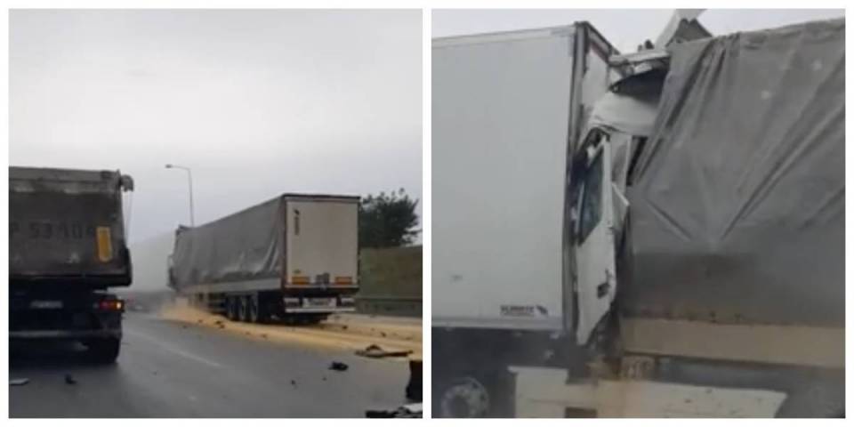 Groźny wypadek na autostradzie A2, zmiażdżona kabina ciężarówki