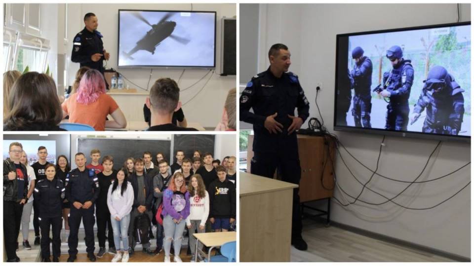 O misji w Kosowie z uczniami z Kamieńska. Pajęczański policjant z Jednostki Specjalnej opowiadał młodzieży o służbie