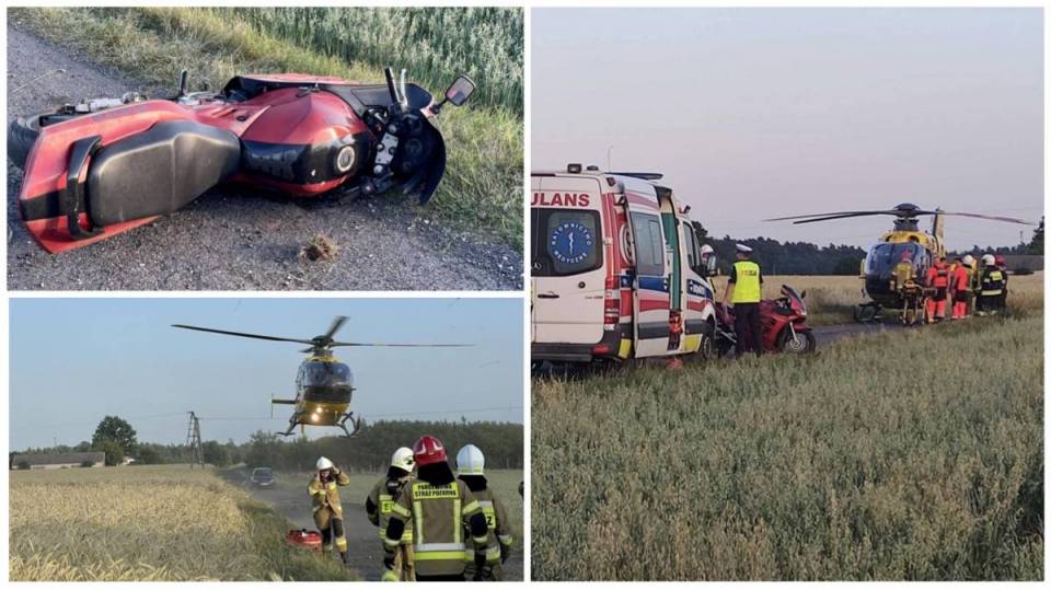 Stracił panowanie nad maszyną i runął na drogę. Okoliczności wypadku w gminie Rusiec są szokujące [Foto]
